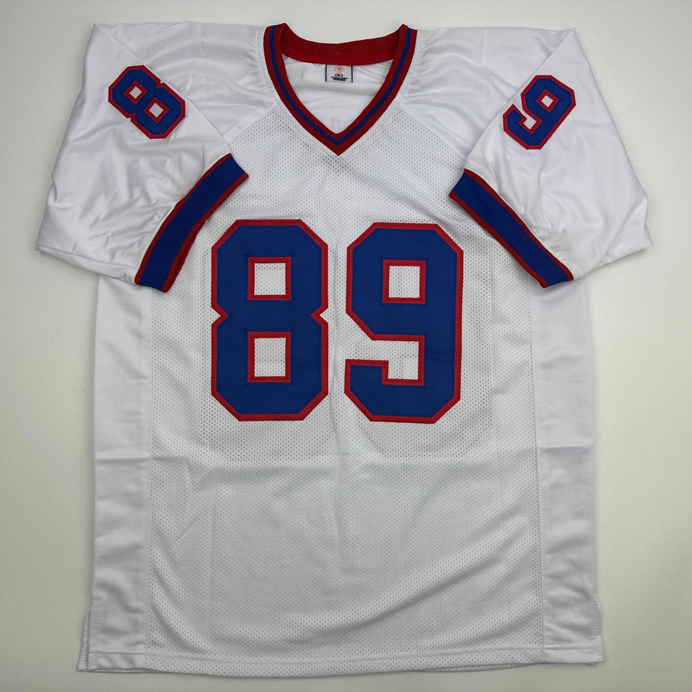Autographed/Signed Steve Tasker Buffalo White Football Jersey JSA COA