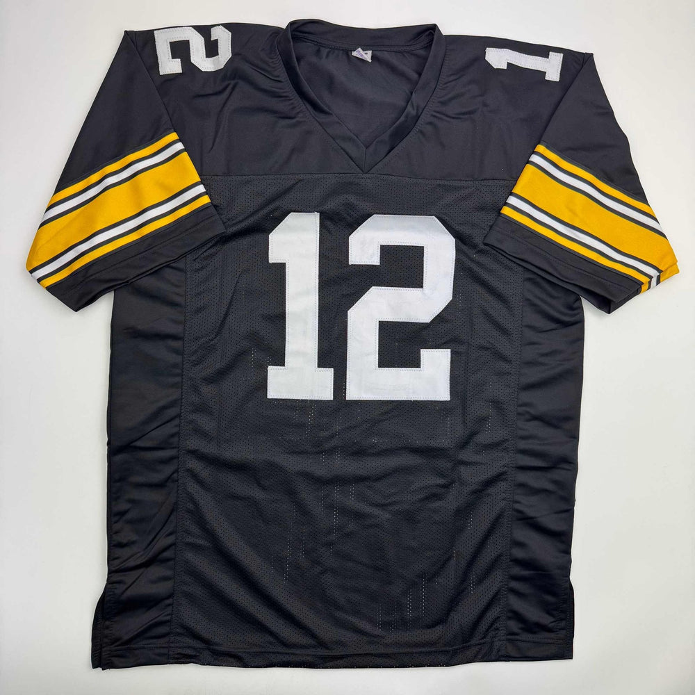 Autographed/Signed Terry Bradshaw Pittsburgh Black Football Jersey Beckett BAS COA
