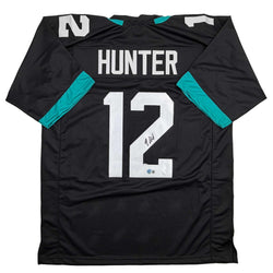 Autographed/Signed Travis Hunter Jacksonville Black Football Jersey Beckett BAS COA