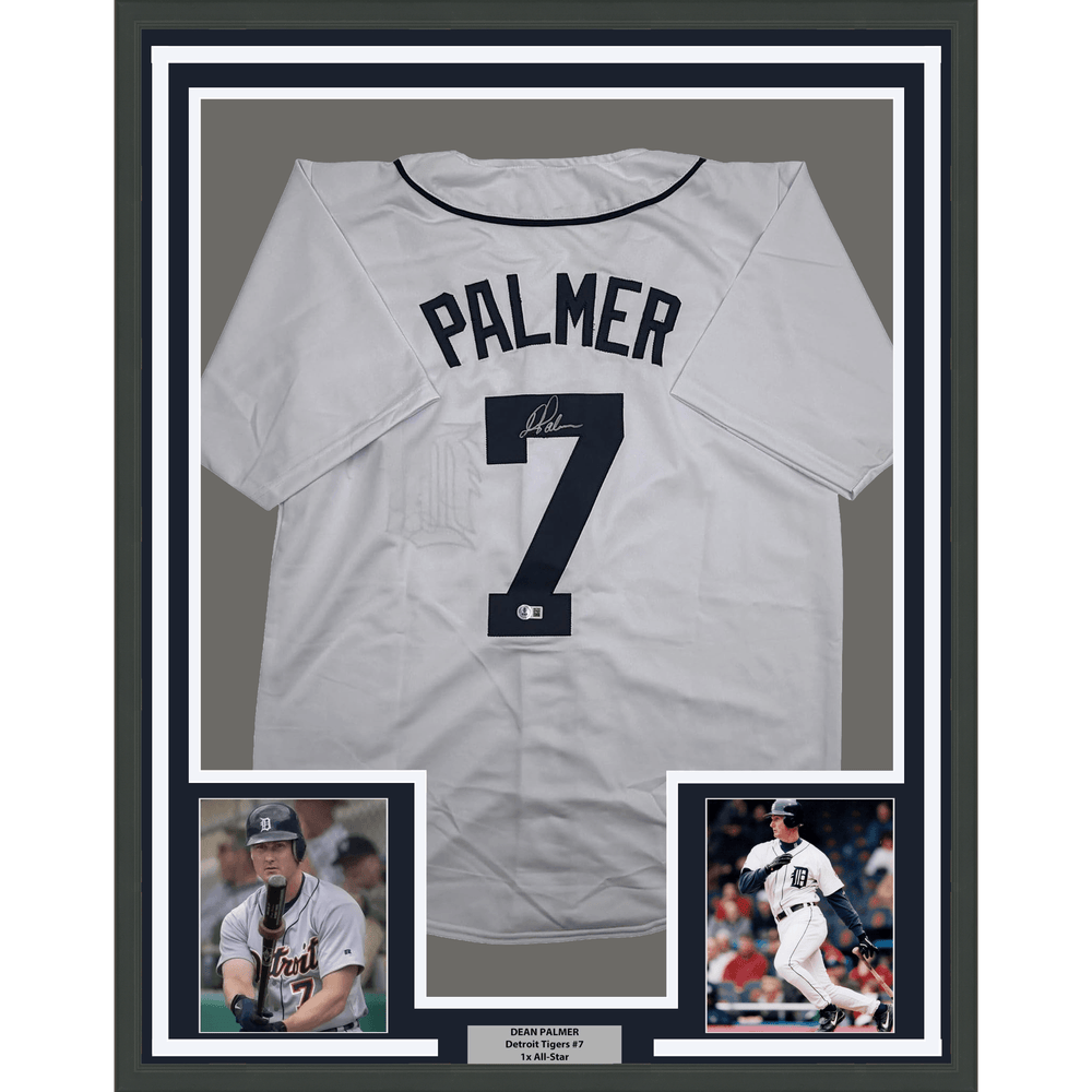 Framed Autographed/Signed Dean Palmer 35x39 Detroit White Baseball Jersey Beckett BAS COA (ONLINE ORDER ONLY)
