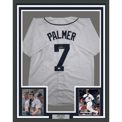 Framed Autographed/Signed Dean Palmer 35x39 Detroit White Baseball Jersey Beckett BAS COA (ONLINE ORDER ONLY)