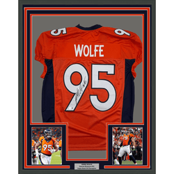 Framed Autographed/Signed Derek Wolfe 35x39 Denver Orange Pro Cut Football Jersey Beckett BAS COA (ONLINE ORDER ONLY)