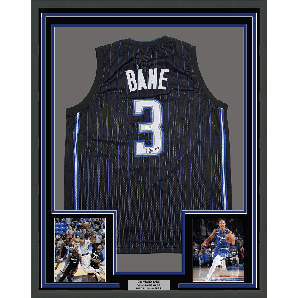 Framed Autographed/Signed Desmond Bane 35x39 Orlando Black Pinstripe Basketball Jersey Beckett BAS COA (ONLINE ORDER ONLY)