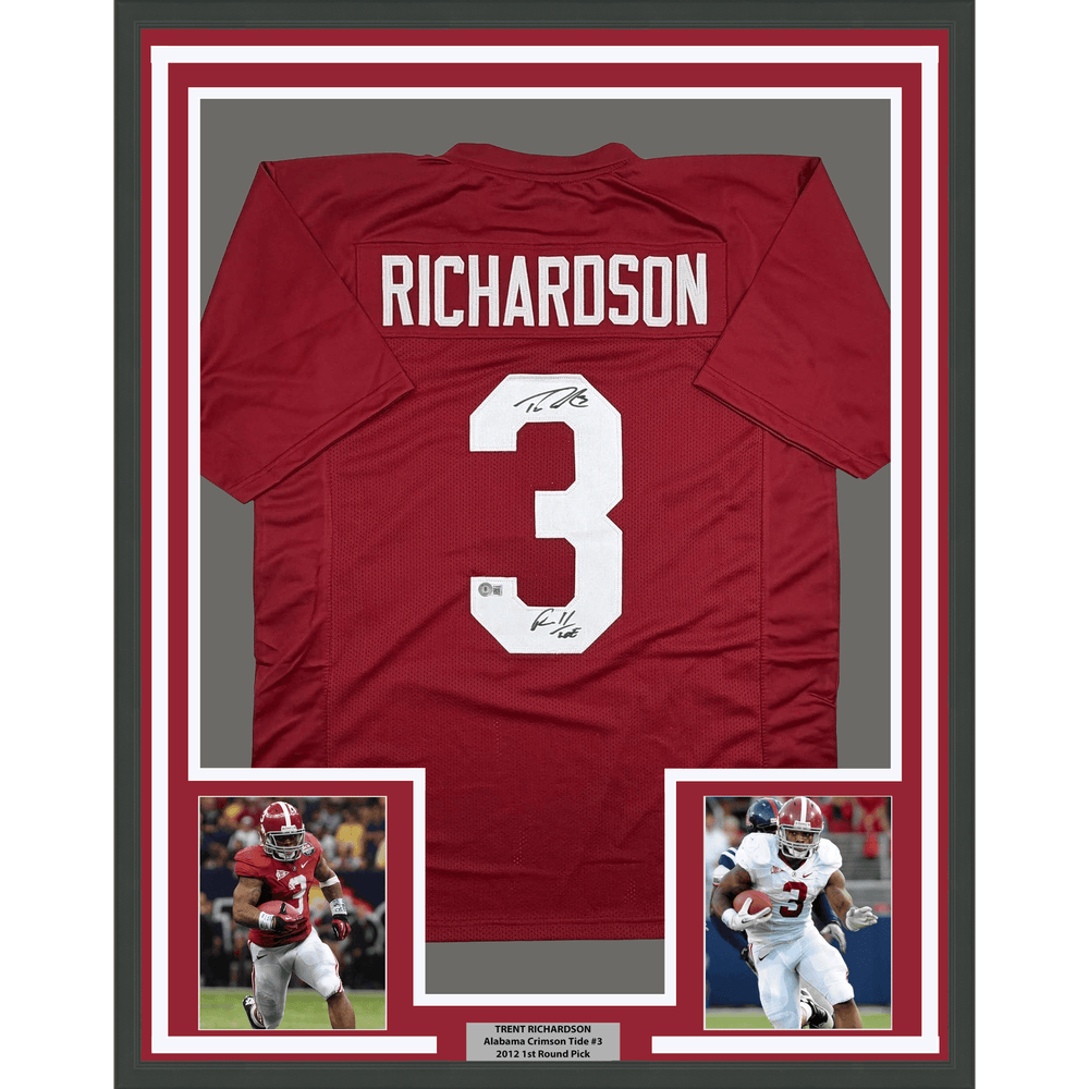 Framed Autographed/Signed Trent Richardson 35x39 Roll Tide Alabama Red College Football Jersey Beckett BAS COA (ONLINE ORDER ONLY)