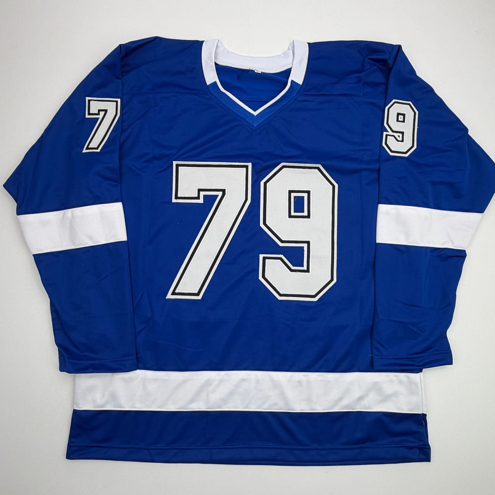 Autographed/Signed Ross Colton Tampa Bay Blue Hockey Jersey Beckett BAS COA (ONLINE ORDER ONLY)