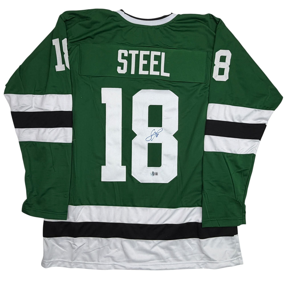 Autographed/Signed Sam Steel Dallas Green Hockey Jersey Beckett BAS COA (ONLINE ORDER ONLY)
