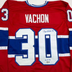 Autographed/Signed Rogie Vachon Montreal Red Hockey Jersey Beckett BAS COA (ONLINE ORDER ONLY)