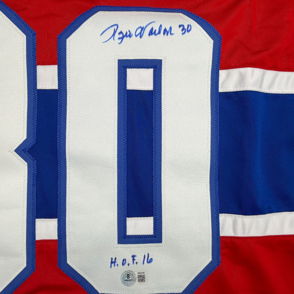 Autographed/Signed Rogie Vachon Montreal Red Hockey Jersey Beckett BAS COA (ONLINE ORDER ONLY)