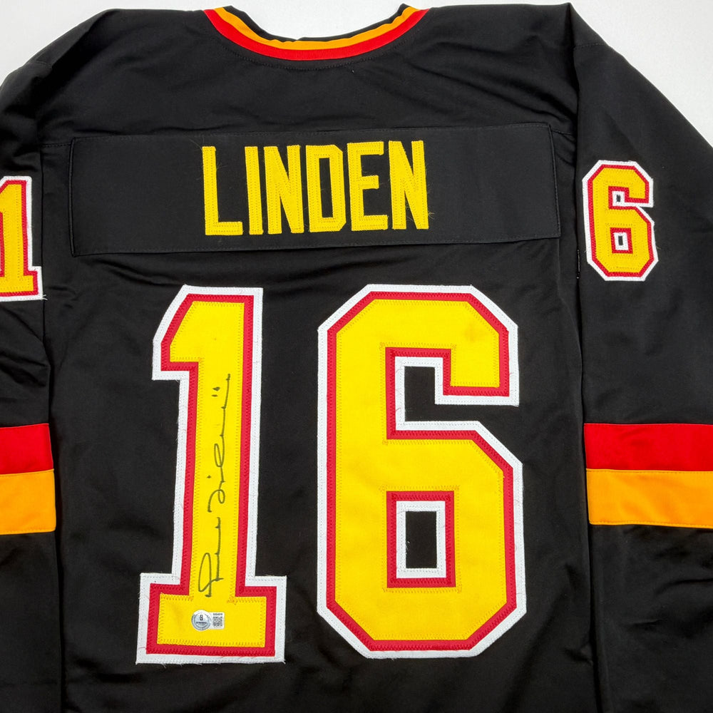 Autographed/Signed Trevor Linden Vancouver Black Hockey Jersey Beckett BAS COA (ONLINE ORDER ONLY)