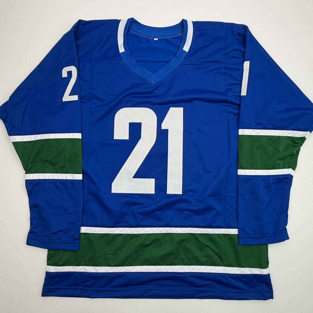Autographed/Signed Nils Hoglander Vancouver Blue Hockey Jersey Beckett BAS COA (ONLINE ORDER ONLY)