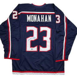Autographed/Signed Sean Monahan Columbus Blue Hockey Jersey Beckett BAS COA (ONLINE ORDER ONLY)