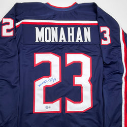 Autographed/Signed Sean Monahan Columbus Blue Hockey Jersey Beckett BAS COA (ONLINE ORDER ONLY)