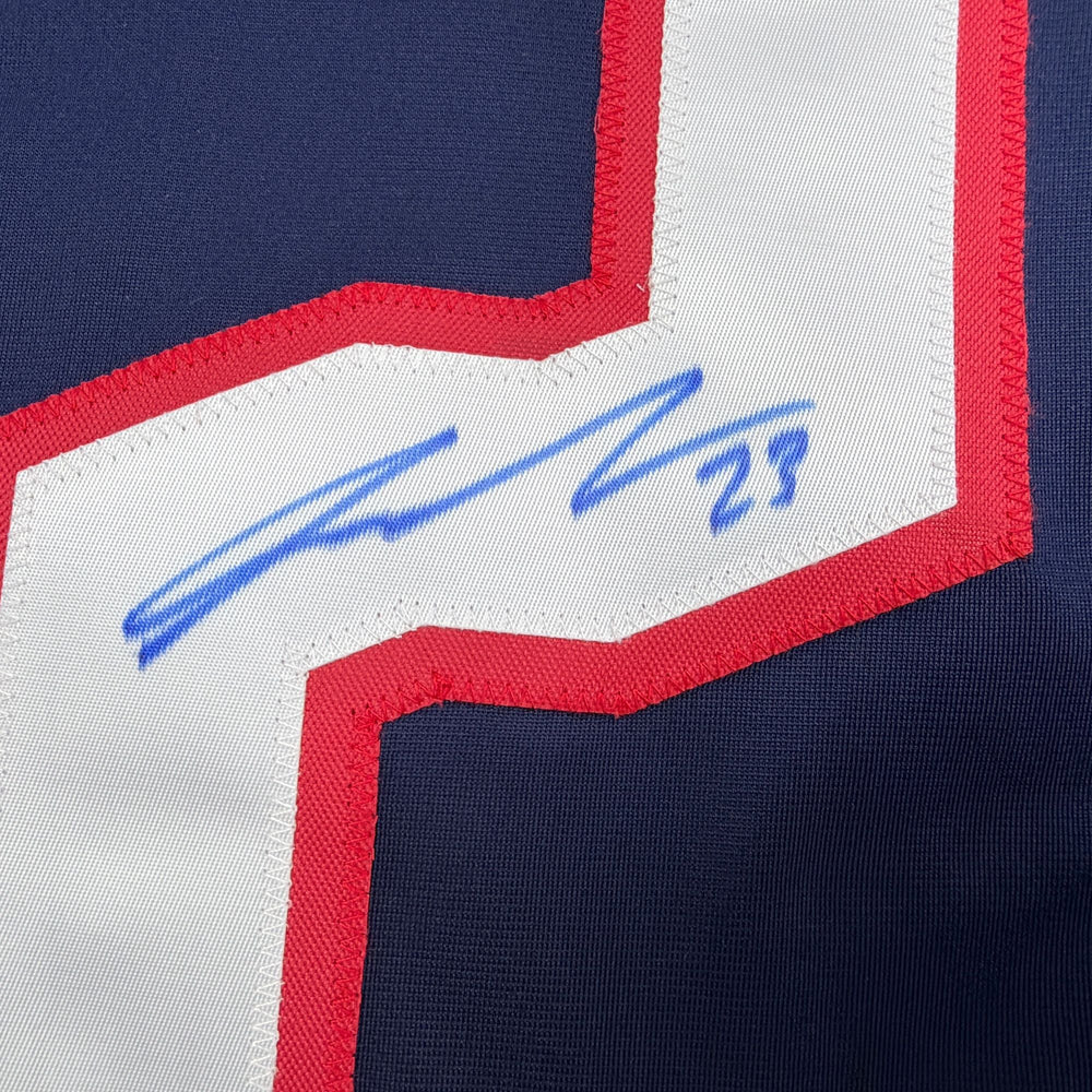 Autographed/Signed Sean Monahan Columbus Blue Hockey Jersey Beckett BAS COA (ONLINE ORDER ONLY)
