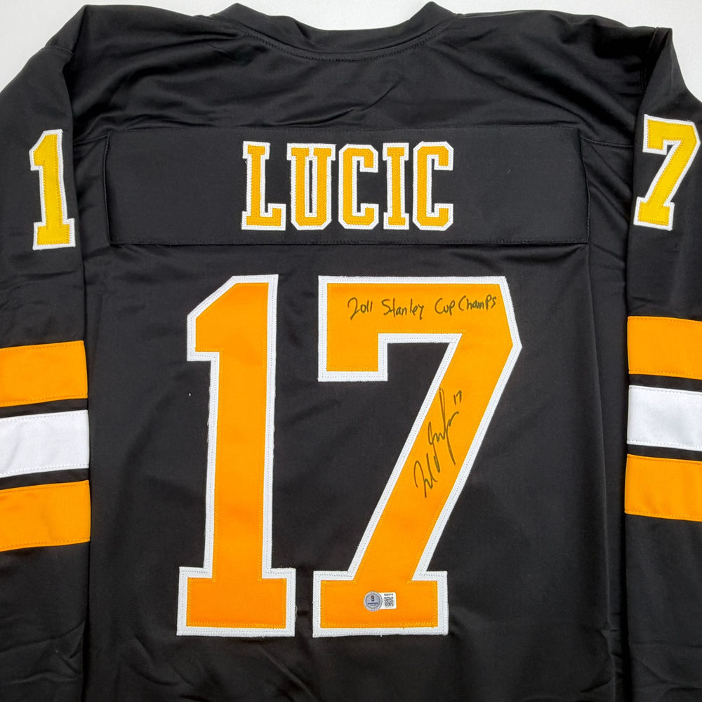 Autographed/Signed Milan Lucic Boston Black Hockey Jersey Beckett BAS COA (ONLINE ORDER ONLY)