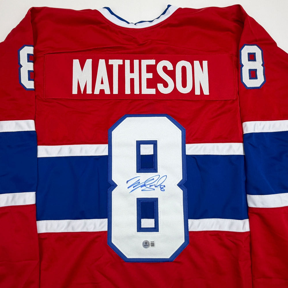 Autographed/Signed Mike Matheson Montreal Red Hockey Jersey Beckett BAS COA (ONLINE ORDER ONLY)