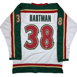 Autographed/Signed Ryan Hartman Minnesota White 25th Anniversary Hockey Jersey Beckett BAS COA (ONLINE ORDER ONLY)