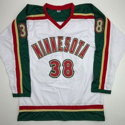 Autographed/Signed Ryan Hartman Minnesota White 25th Anniversary Hockey Jersey Beckett BAS COA (ONLINE ORDER ONLY)