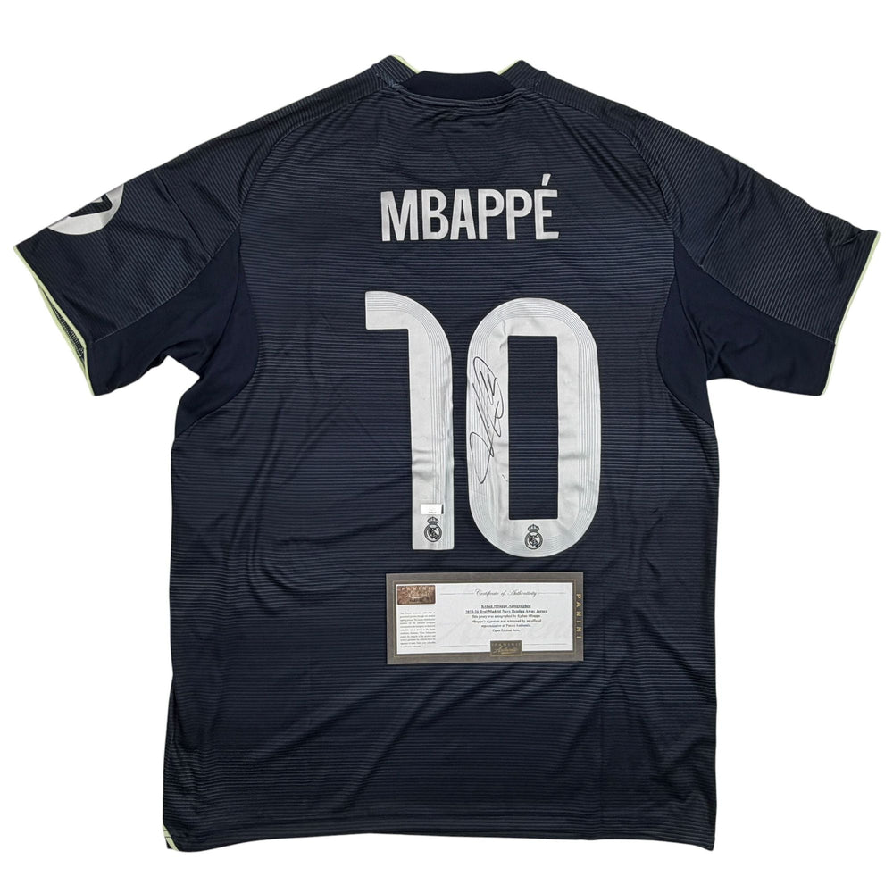 Autographed/Signed Kylian Mbappe Real Madrid Navy Blue Soccer Jersey Panini Authentic COA (ONLINE ORDER ONLY)