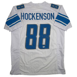 Autographed/Signed TJ Hockenson Detroit White Football Jersey Beckett BAS COA (ONLINE ORDER ONLY)