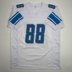Autographed/Signed TJ Hockenson Detroit White Football Jersey Beckett BAS COA (ONLINE ORDER ONLY)