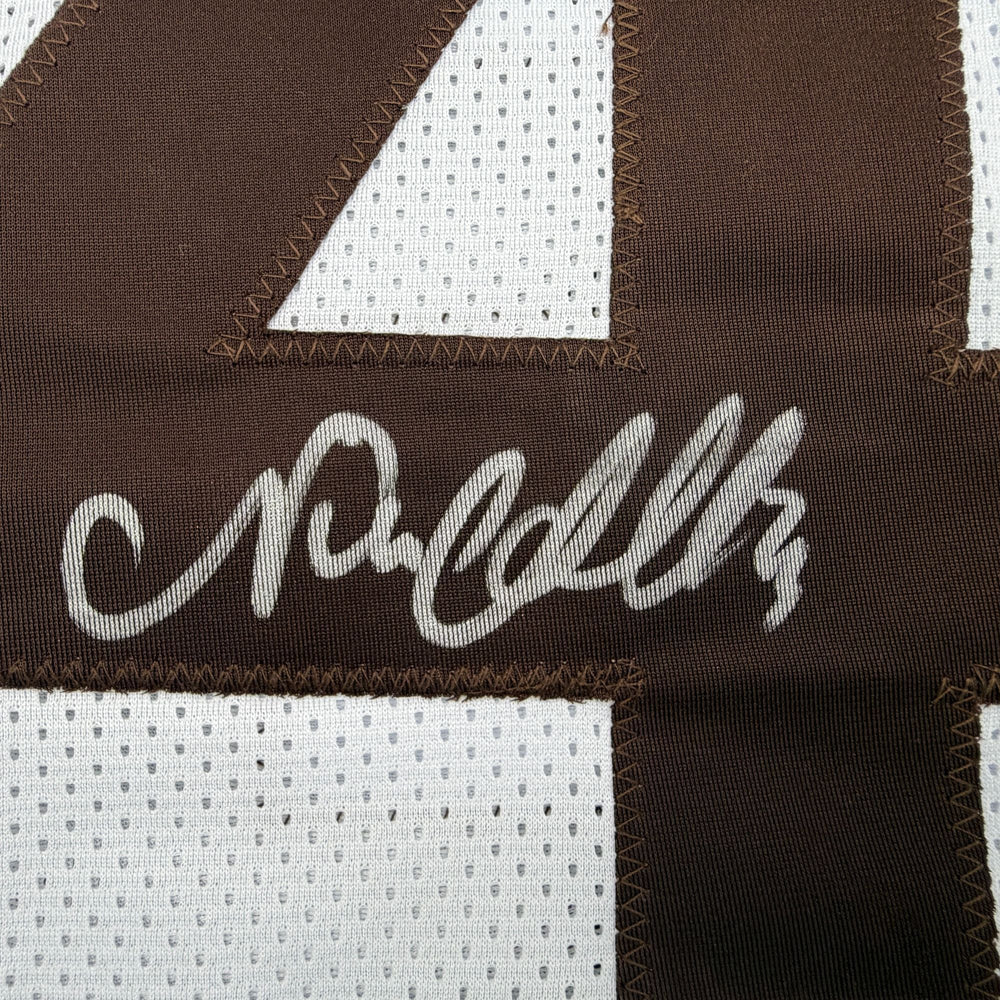 Autographed/Signed Nick Chubb Cleveland White Football Jersey Beckett BAS COA (ONLINE ORDER ONLY)