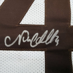 Autographed/Signed Nick Chubb Cleveland White Football Jersey Beckett BAS COA (ONLINE ORDER ONLY)