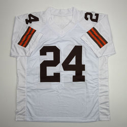 Autographed/Signed Nick Chubb Cleveland White Football Jersey Beckett BAS COA (ONLINE ORDER ONLY)