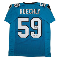 Autographed/Signed Luke Kuechly HOF 26 Carolina Blue Football Jersey Beckett BAS COA (ONLINE ORDER ONLY)