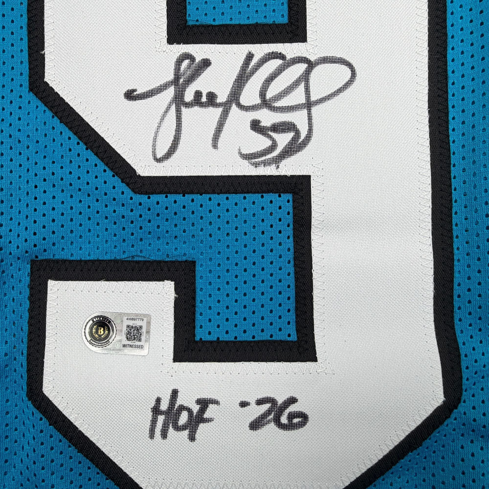 Autographed/Signed Luke Kuechly HOF 26 Carolina Blue Football Jersey Beckett BAS COA (ONLINE ORDER ONLY)