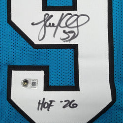Autographed/Signed Luke Kuechly HOF 26 Carolina Blue Football Jersey Beckett BAS COA (ONLINE ORDER ONLY)