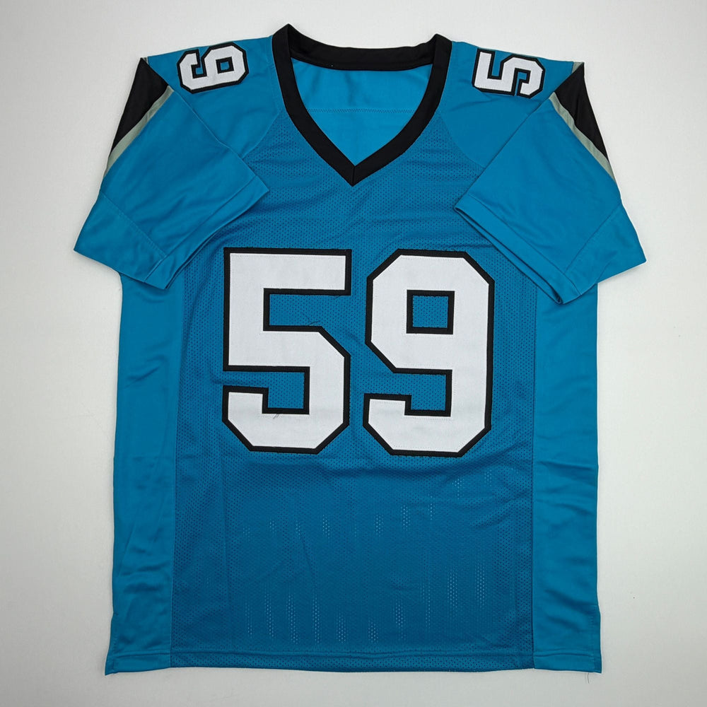 Autographed/Signed Luke Kuechly HOF 26 Carolina Blue Football Jersey Beckett BAS COA (ONLINE ORDER ONLY)