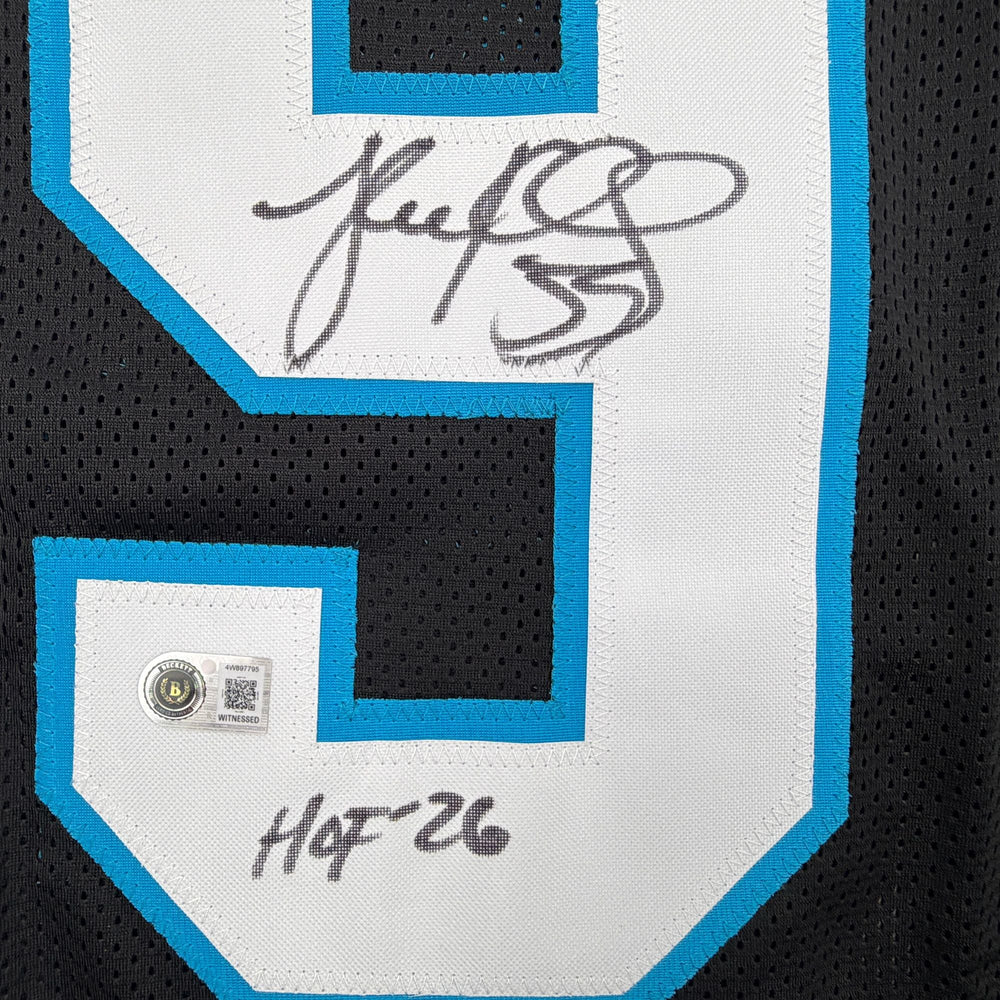 Autographed/Signed Luke Kuechly HOF 26 Carolina Black Football Jersey Beckett BAS COA (ONLINE ORDER ONLY)