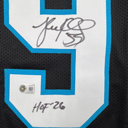 Autographed/Signed Luke Kuechly HOF 26 Carolina Black Football Jersey Beckett BAS COA (ONLINE ORDER ONLY)
