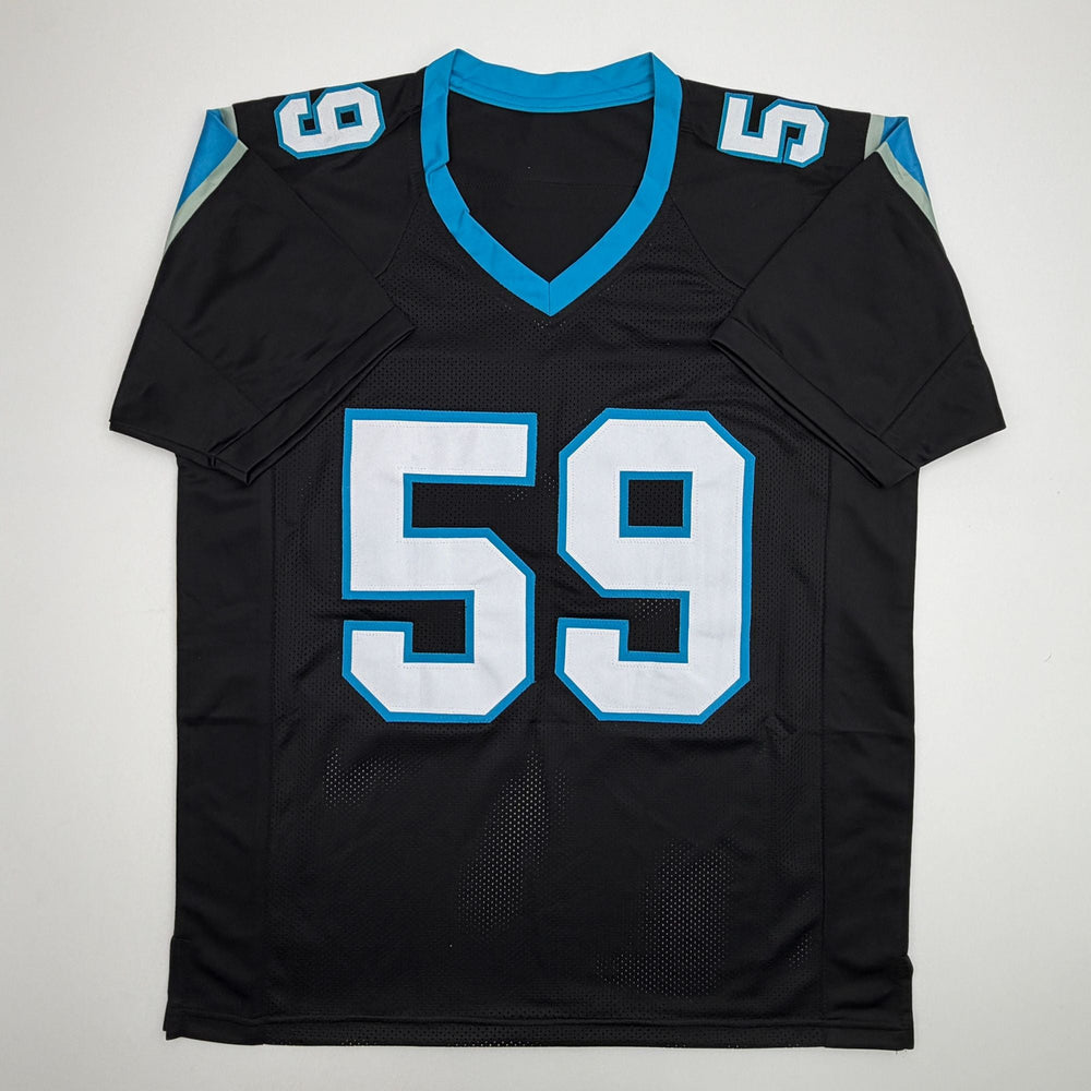Autographed/Signed Luke Kuechly HOF 26 Carolina Black Football Jersey Beckett BAS COA (ONLINE ORDER ONLY)