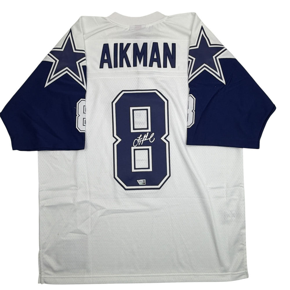Autographed/Signed Troy Aikman Dallas Cowboys White Authentic Mitchell & Ness Football Jersey Fanatics COA (ONLINE ORDER ONLY)