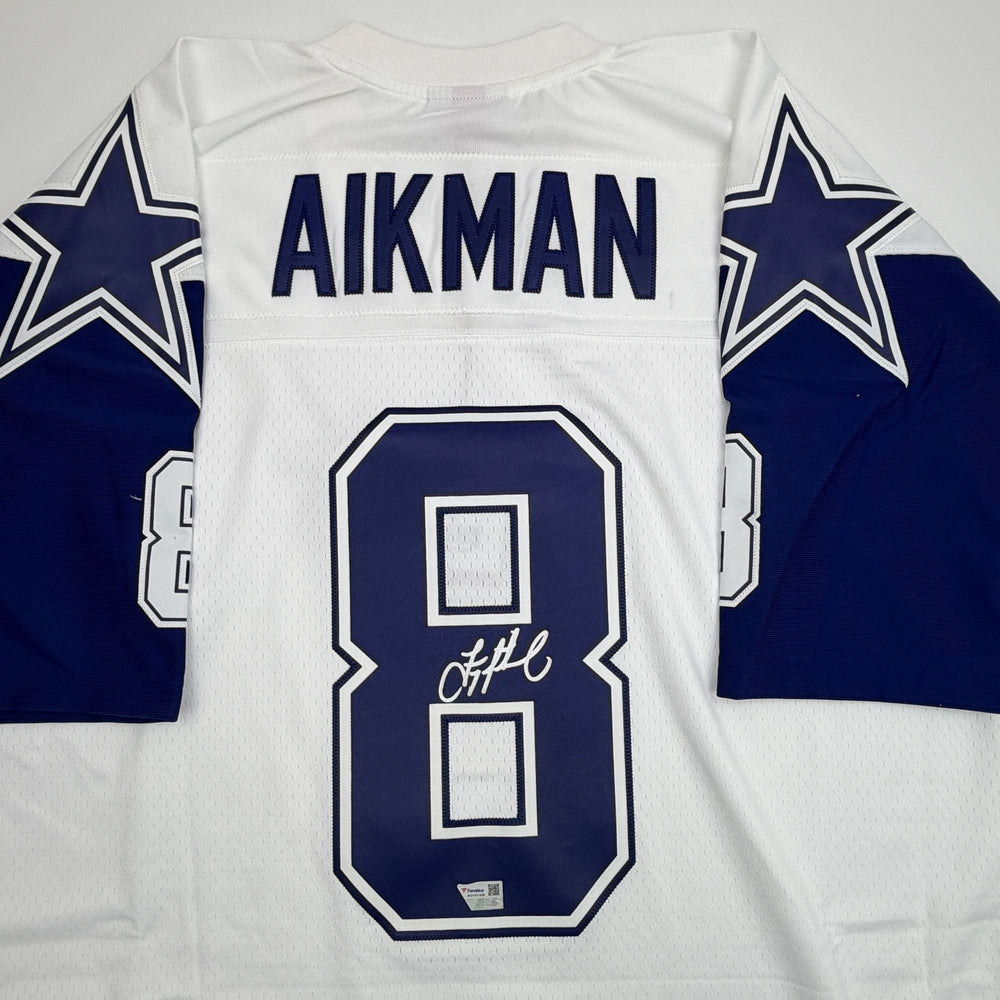 Autographed/Signed Troy Aikman Dallas Cowboys White Authentic Mitchell & Ness Football Jersey Fanatics COA (ONLINE ORDER ONLY)