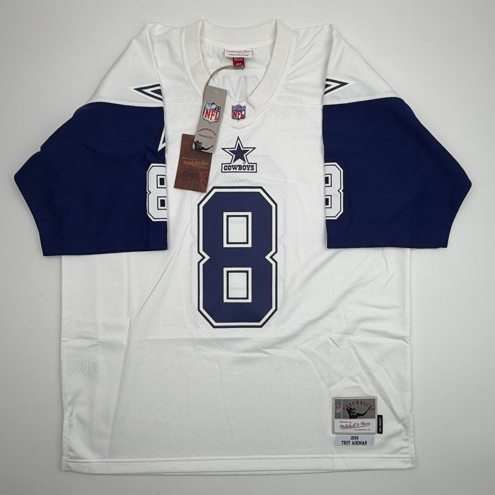 Autographed/Signed Troy Aikman Dallas Cowboys White Authentic Mitchell & Ness Football Jersey Fanatics COA (ONLINE ORDER ONLY)