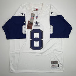 Autographed/Signed Troy Aikman Dallas Cowboys White Authentic Mitchell & Ness Football Jersey Fanatics COA (ONLINE ORDER ONLY)