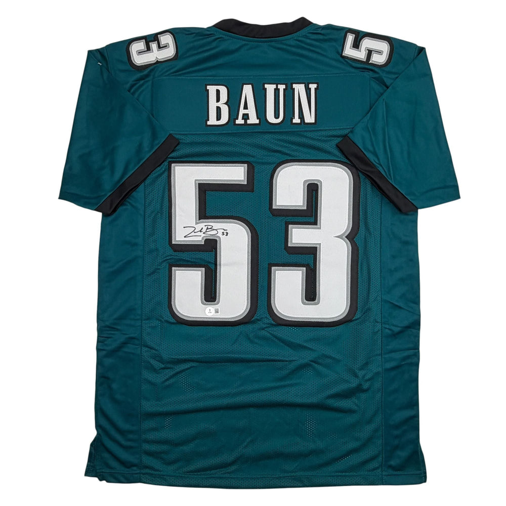 Autographed/Signed Zack Baun Philadelphia Green Football Jersey Beckett BAS COA (ONLINE ORDER ONLY)