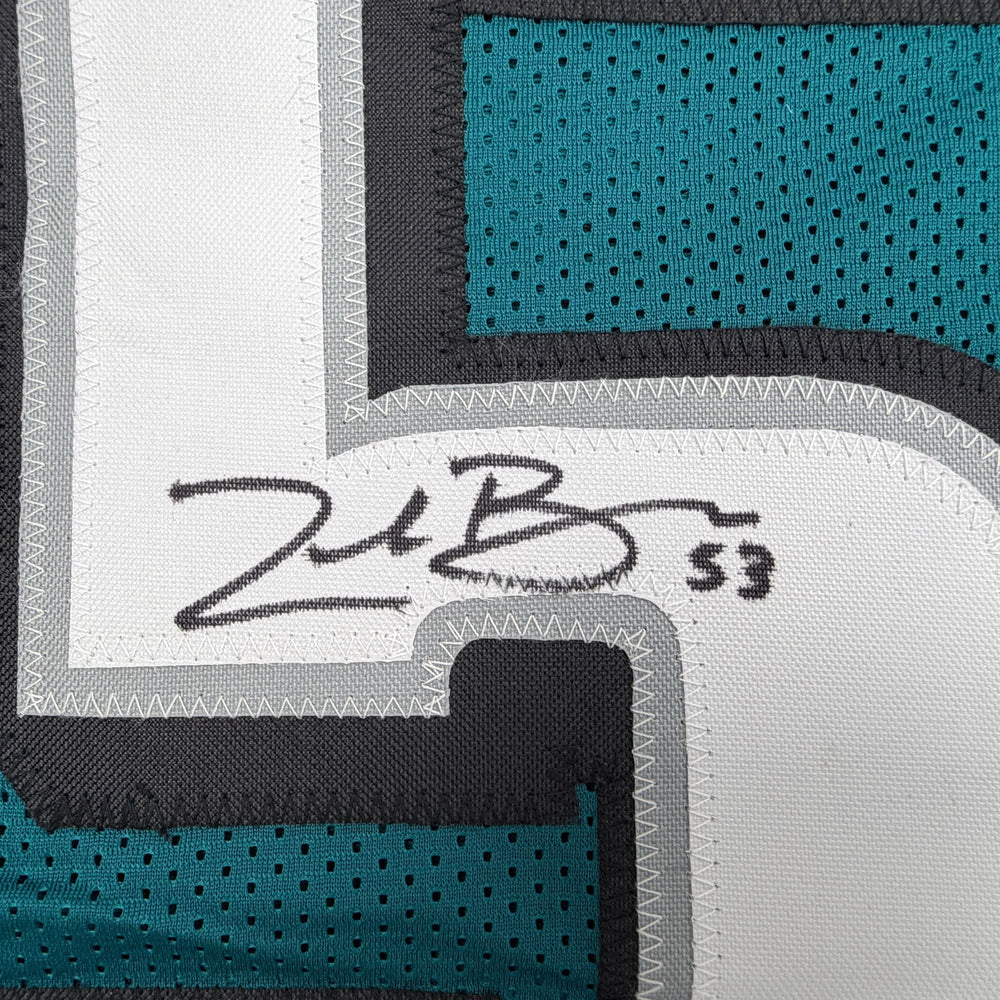 Autographed/Signed Zack Baun Philadelphia Green Football Jersey Beckett BAS COA (ONLINE ORDER ONLY)