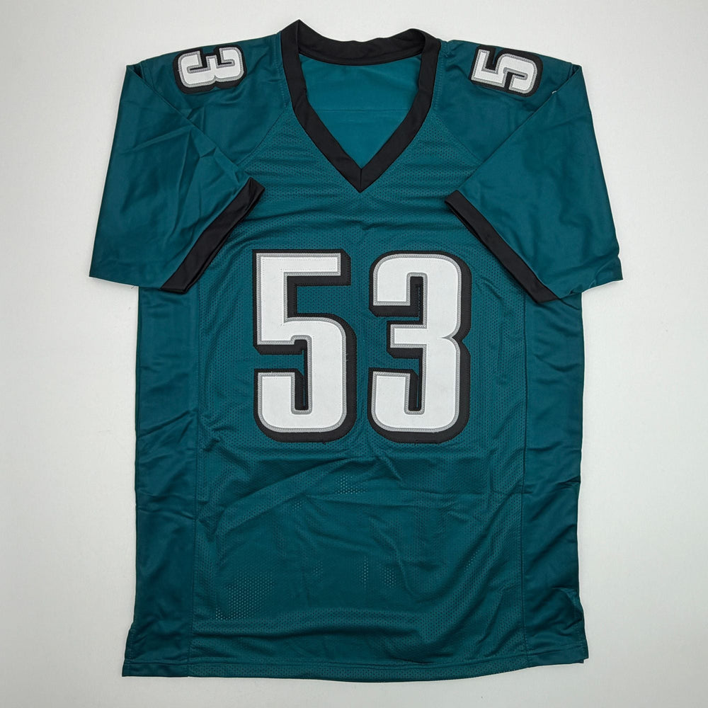 Autographed/Signed Zack Baun Philadelphia Green Football Jersey Beckett BAS COA (ONLINE ORDER ONLY)