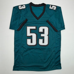 Autographed/Signed Zack Baun Philadelphia Green Football Jersey Beckett BAS COA (ONLINE ORDER ONLY)