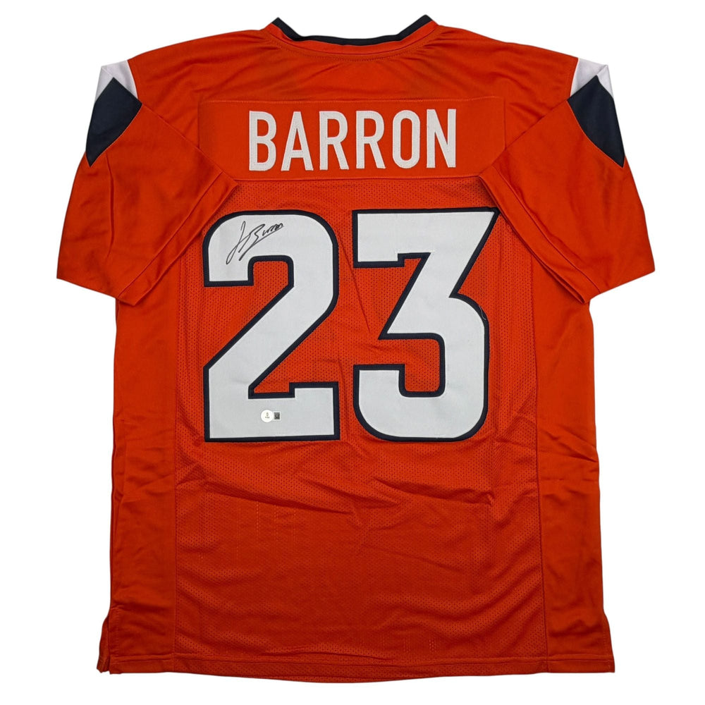 Autographed/Signed Jahdae Barron Denver Orange Football Jersey Beckett BAS COA (ONLINE ORDER ONLY)