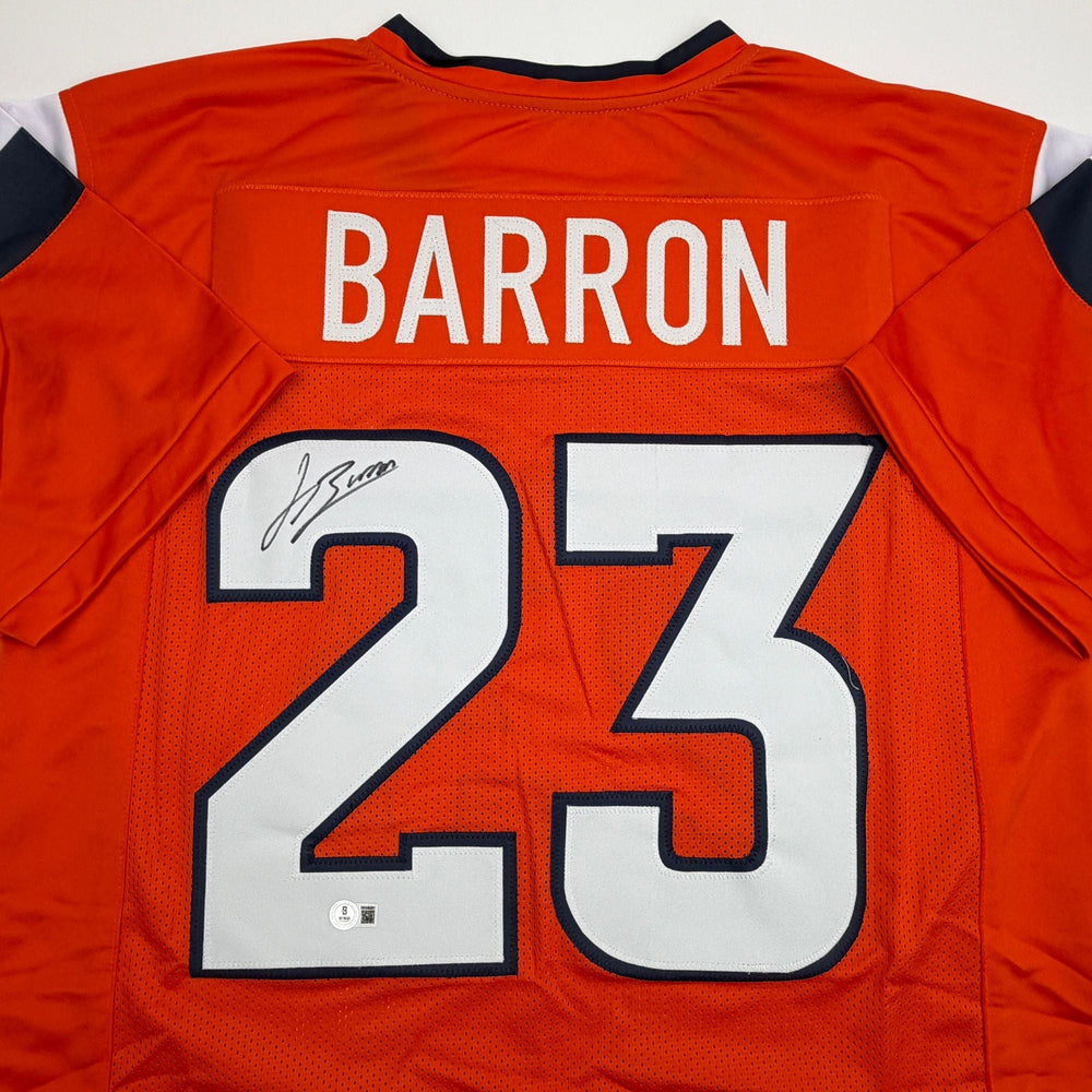 Autographed/Signed Jahdae Barron Denver Orange Football Jersey Beckett BAS COA (ONLINE ORDER ONLY)