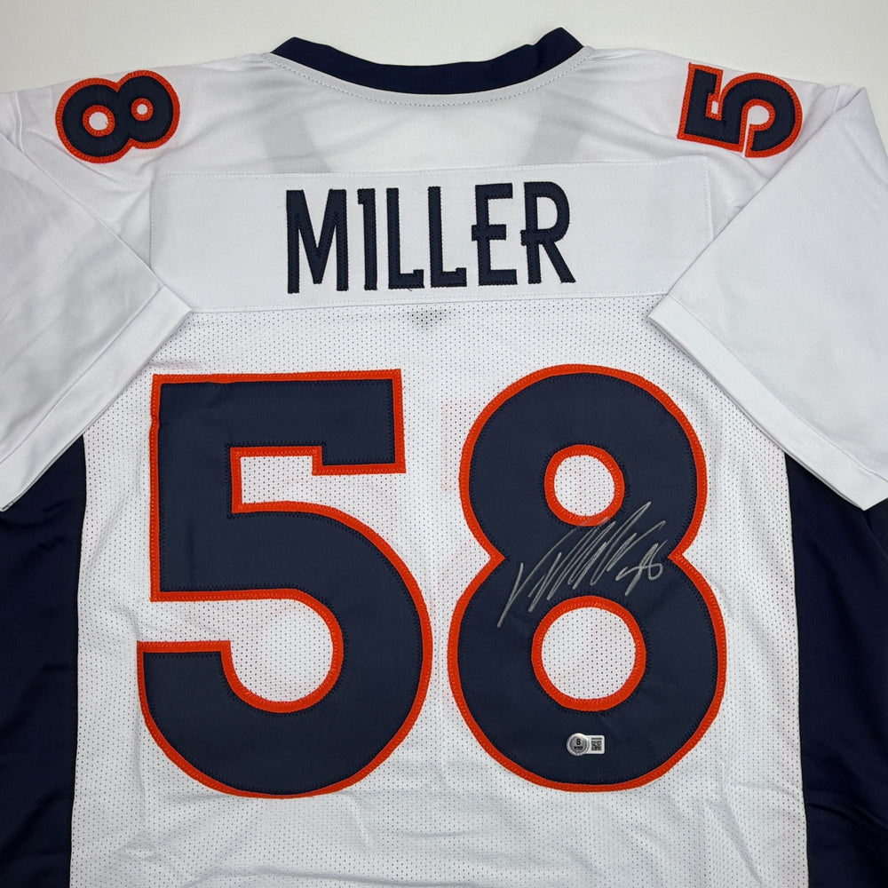 Autographed/Signed Von Miller Denver White Football Jersey Beckett BAS COA (ONLINE ORDER ONLY)
