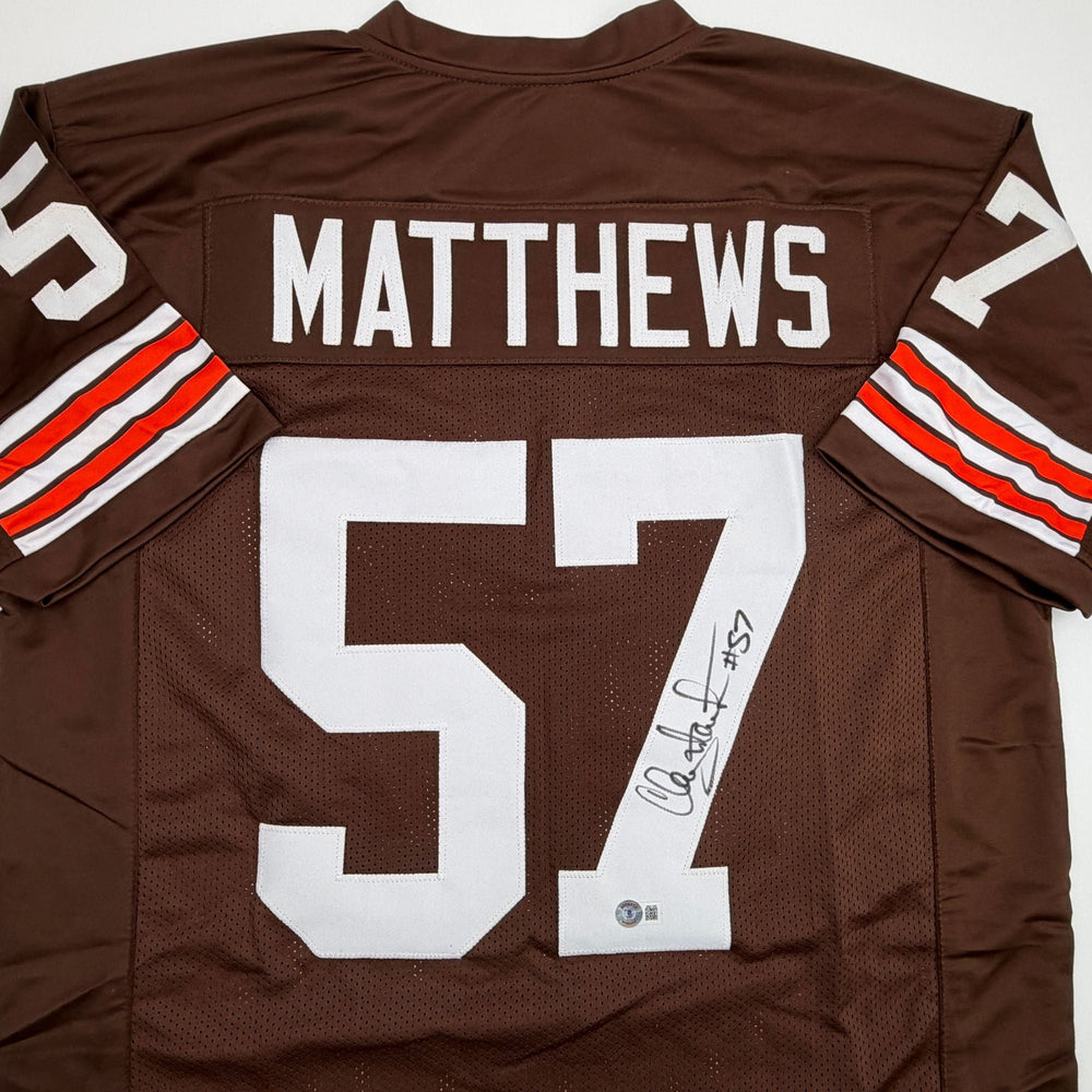 Autographed/Signed Clay Matthews Jr Cleveland Brown Football Jersey Beckett BAS COA (ONLINE ORDER ONLY)