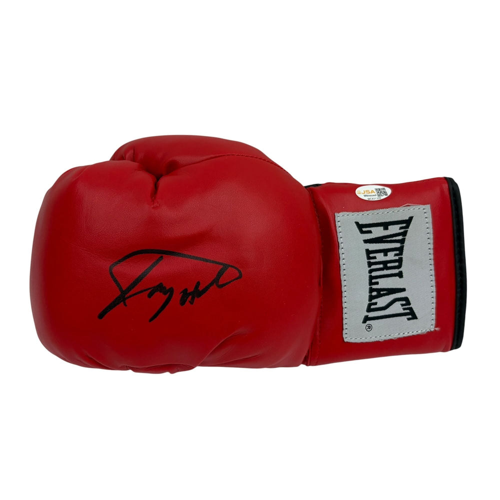 Autographed/Signed Larry Holmes Red Everlast Boxing Glove JSA COA (ONLINE ORDER ONLY)