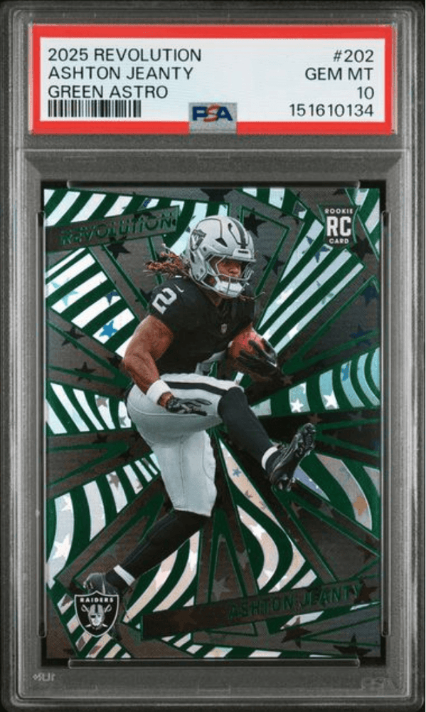 Graded 2025 Panini Revolution Ashton Jeanty #202 Green Astro /699 Rookie RC Football Card PSA 10 Gem Mint (ONLINE ORDER ONLY)