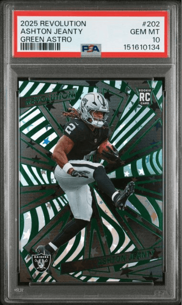Graded 2025 Panini Revolution Ashton Jeanty #202 Green Astro /699 Rookie RC Football Card PSA 10 Gem Mint (ONLINE ORDER ONLY)