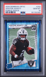 Graded 2025 Panini Donruss Optic Ashton Jeanty #202 Purple Shock Rookie RC Football Card PSA 10 Gem Mint (ONLINE ORDER ONLY)